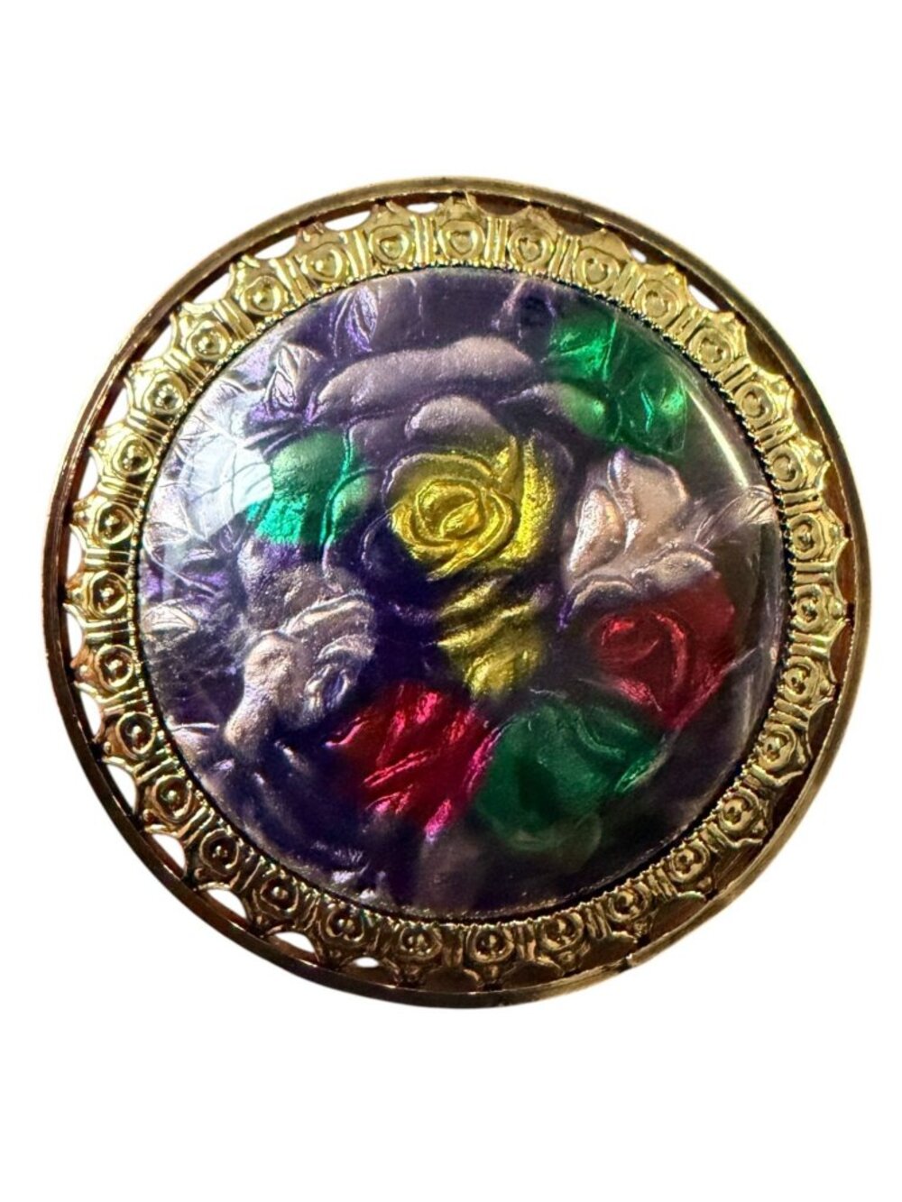 Vintage Reverse‎ Carved Lucite Brooch Gold Tone Floral Pin 1950s New Old Stock